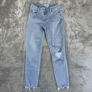 Paige Womens Verdugo Ankle Skinny Mid-rise Blue Denim Jeans Raw Hem Size 27